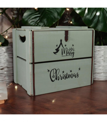 42CM RUSTIC GREEN WOODEN BOX