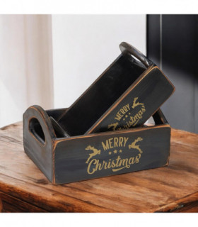 SET 2 BLACK WOODEN CRATES