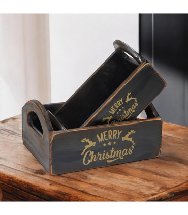 SET 2 BLACK WOODEN CRATES