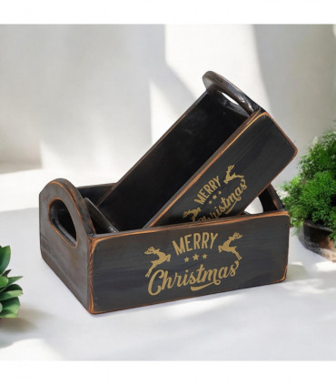 SET 2 BLACK WOODEN CRATES