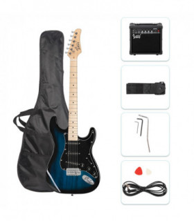 Glarry GST Stylish Electric Guitar Kit with Black Pickguard Blue Color