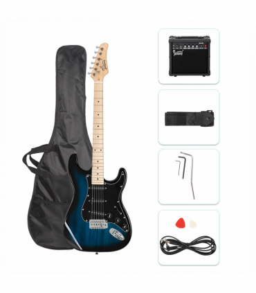 Glarry GST Stylish Electric Guitar Kit with Black Pickguard Blue Color