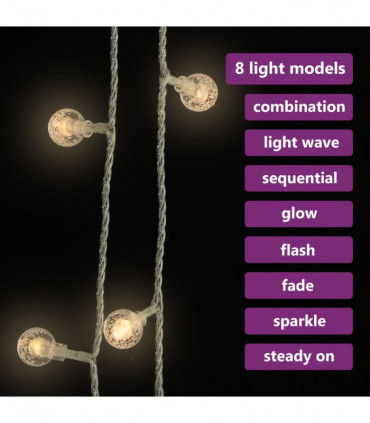 Globe Fairy String Lights 20m 200 LED Warm White 8 Function