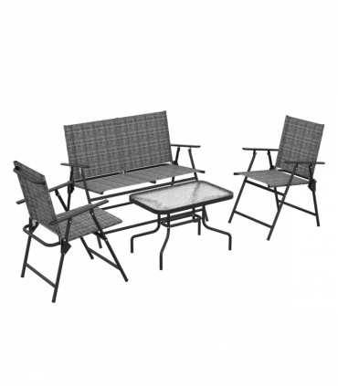 Outsunny Patio Furniture Set, Garden Set with Table, Foldable Chairs, a Loveseat