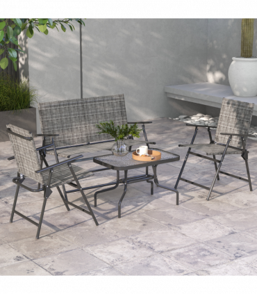 Outsunny Patio Furniture Set, Garden Set with Table, Foldable Chairs, a Loveseat