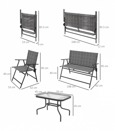 Outsunny Patio Furniture Set, Garden Set with Table, Foldable Chairs, a Loveseat