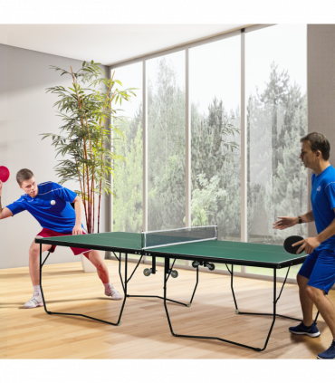 SPORTNOW 9FT Folding Table Tennis Table w/ 8 Wheels, for Indoors, Outdoors