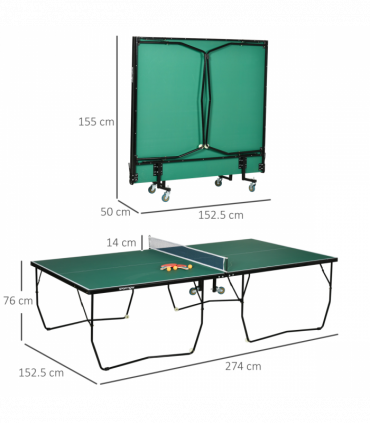 SPORTNOW 9FT Folding Table Tennis Table w/ 8 Wheels, for Indoors, Outdoors