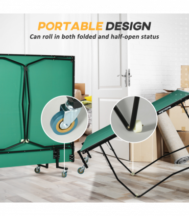 SPORTNOW 9FT Folding Table Tennis Table w/ 8 Wheels, for Indoors, Outdoors