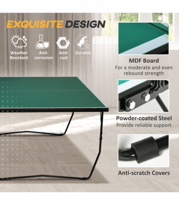 SPORTNOW 9FT Folding Table Tennis Table w/ 8 Wheels, for Indoors, Outdoors