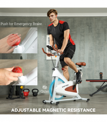 SPORTNOW Quiet Stationary Exercise Bike with Adjustable Seat, White