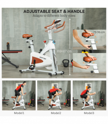 SPORTNOW Quiet Stationary Exercise Bike with Adjustable Seat, White