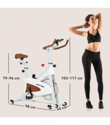 SPORTNOW Quiet Stationary Exercise Bike with Adjustable Seat, White