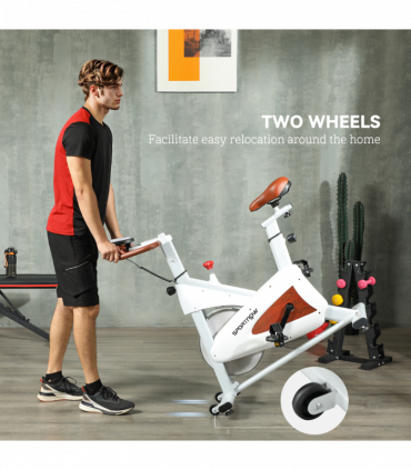 SPORTNOW Quiet Stationary Exercise Bike with Adjustable Seat, White