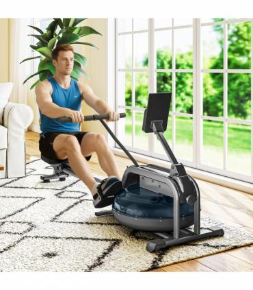 SPORTNOW Water Rowing Machine with Adjustable Resistance, Vertical Storage