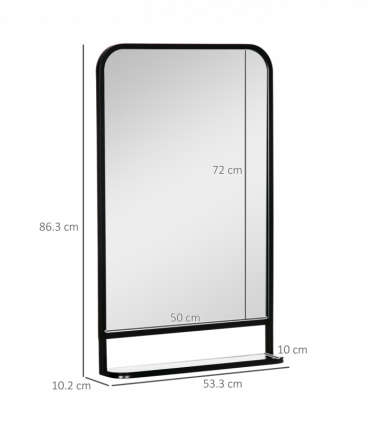 Square Wall Mirror with Shelf, 86x53 cm Modern Mirrors for Living Room, Bedroom