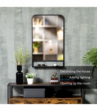 Square Wall Mirror with Shelf, 86x53 cm Modern Mirrors for Living Room, Bedroom