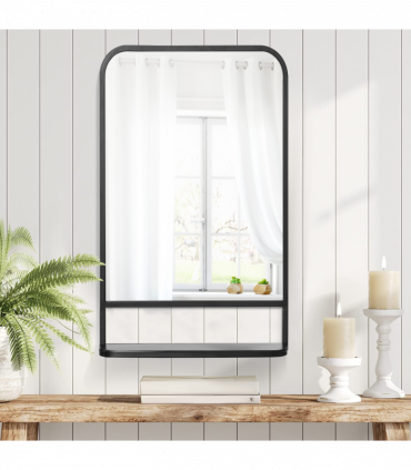 Square Wall Mirror with Shelf, 86x53 cm Modern Mirrors for Living Room, Bedroom