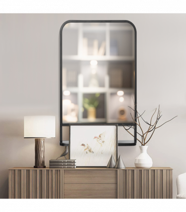 Square Wall Mirror with Shelf, 86x53 cm Modern Mirrors for Living Room, Bedroom