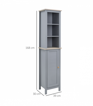 kleankin Bathroom Floor Tall Cabinet Storage Unit w/ Cupboard Adjustable Shelf