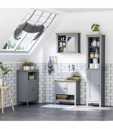 kleankin Bathroom Floor Tall Cabinet Storage Unit w/ Cupboard Adjustable Shelf