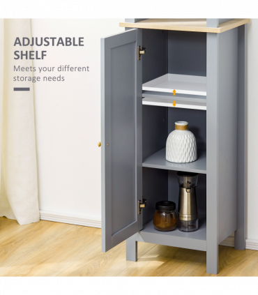 kleankin Bathroom Floor Tall Cabinet Storage Unit w/ Cupboard Adjustable Shelf