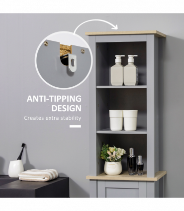 kleankin Bathroom Floor Tall Cabinet Storage Unit w/ Cupboard Adjustable Shelf