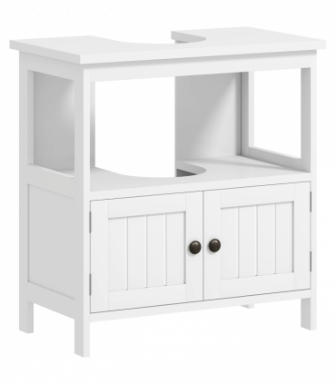 kleankin Bathroom Pedestal Under Sink Cabinet  Storage Shelves, Door, White