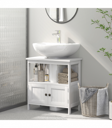 kleankin Bathroom Pedestal Under Sink Cabinet  Storage Shelves, Door, White