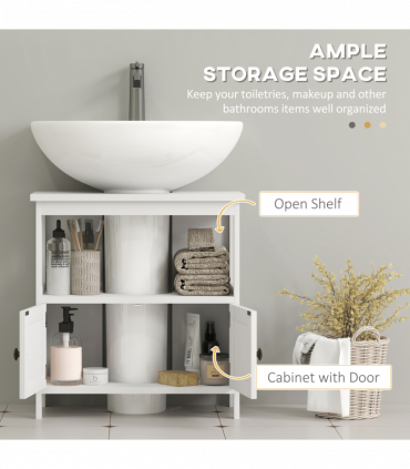 kleankin Bathroom Pedestal Under Sink Cabinet  Storage Shelves, Door, White