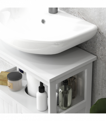 kleankin Bathroom Pedestal Under Sink Cabinet  Storage Shelves, Door, White