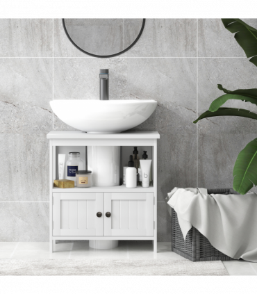 kleankin Bathroom Pedestal Under Sink Cabinet  Storage Shelves, Door, White