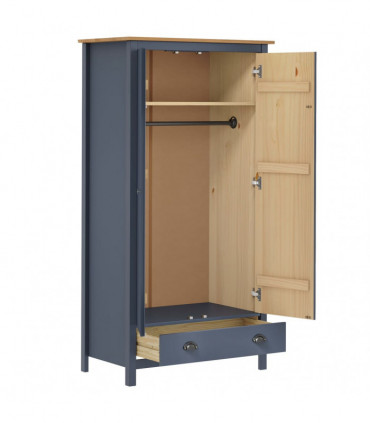 vidaXL 2-Door Wardrobe Hill Grey 89x50x170 cm Solid Pine Wood