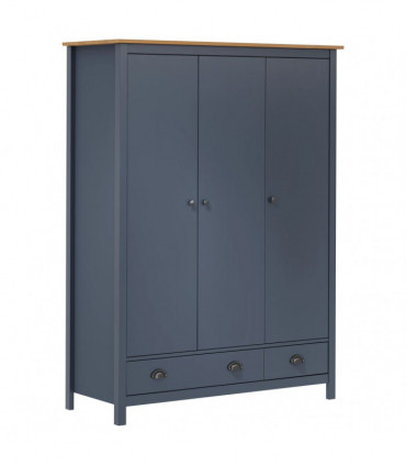 vidaXL 3-Door Wardrobe Hill Grey 127x50x170 cm Solid Pine Wood