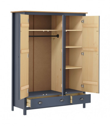 vidaXL 3-Door Wardrobe Hill Grey 127x50x170 cm Solid Pine Wood