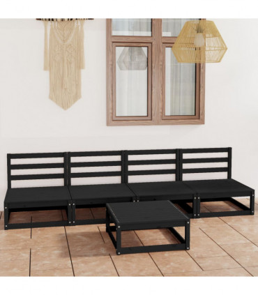 vidaXL 5 Piece Garden Lounge Set Black Solid Pinewood