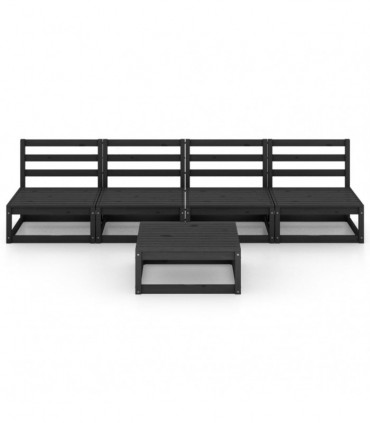 vidaXL 5 Piece Garden Lounge Set Black Solid Pinewood
