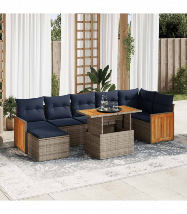 vidaXL 8 Piece Garden Sofa Set with Cushions Brown Poly Rattan Acacia
