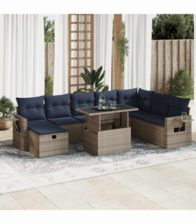 vidaXL 9 Piece Garden Sofa Set with Cushions Brown Poly Rattan Acacia
