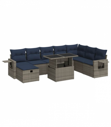 vidaXL 9 Piece Garden Sofa Set with Cushions Brown Poly Rattan Acacia