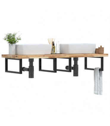 vidaXL Basin Shelf Wall Mounted Steel and Solid Wood Acacia