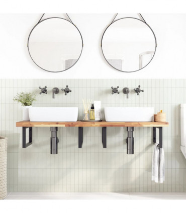 vidaXL Basin Shelf Wall Mounted Steel and Solid Wood Acacia