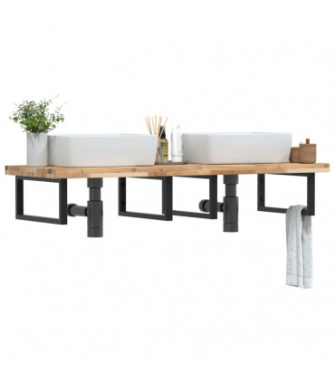 vidaXL Basin Shelf Wall Mounted Steel and Solid Wood Acacia