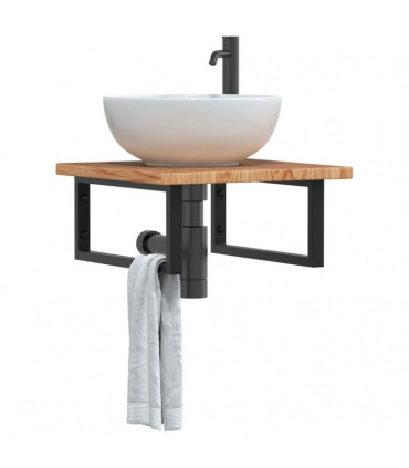vidaXL Basin Shelf Wall Mounted Steel and Solid Wood Oak