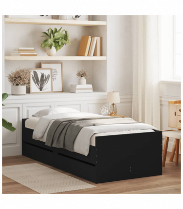 vidaXL Bed Frame with Drawers Black 75x190 cm Small Single