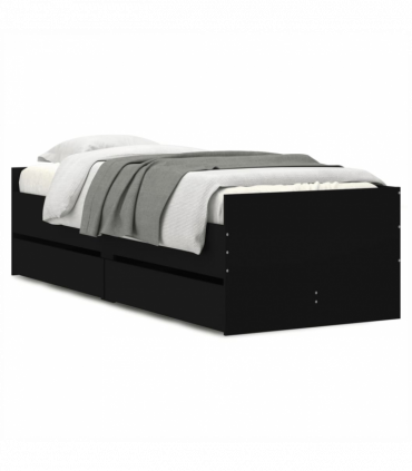 vidaXL Bed Frame with Drawers Black 75x190 cm Small Single