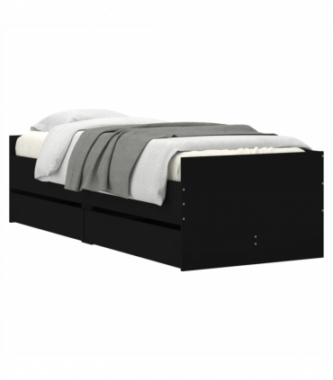 vidaXL Bed Frame with Drawers Black 75x190 cm Small Single