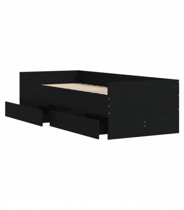 vidaXL Bed Frame with Drawers Black 75x190 cm Small Single