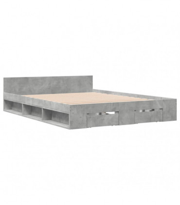 vidaXL Bed Frame with Drawers Concrete Grey 120x190 cm Small Double Engineered Wood