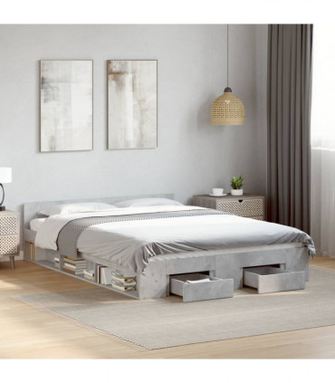 vidaXL Bed Frame with Drawers Concrete Grey 120x190 cm Small Double Engineered Wood